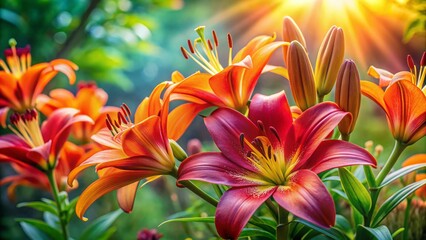 Captivating Summer Garden with Vibrant Lily Blooms Showcasing the Beauty of Nature and Floral Diversity in a Colorful Outdoor Setting Full of Life