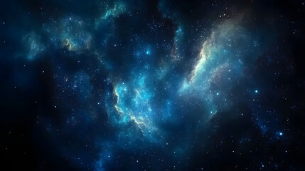 A breathtaking view of a nebula in deep space, showcasing vibrant blue and white hues against a dark backdrop.  Stars sparkle throughout the cosmic scene.