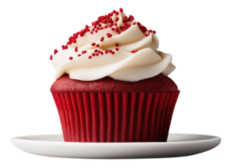 PNG Red velvet cupcake with white frosting and red sprinkles
