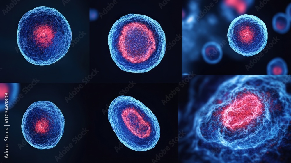 Aufkleber close-up microscopic cell images detailed laboratory science in a digital environment