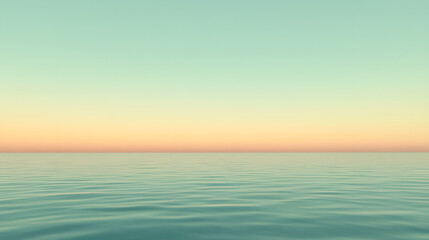 Fototapeta premium Serene seascape at sunset. Calm ocean water meets a pastel sky, creating a tranquil and peaceful atmosphere. Minimalist and beautiful.
