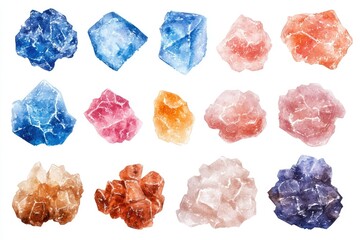 Naklejka premium Sea Salt Set: Watercolor Illustration of Natural Spa Ingredient on White Background