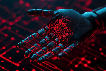 Ai-generated robotic hand demonstrating technology in a futuristic environment close-up view concept of innovation