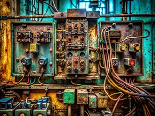 Captivating Urban Exploration Photography of a Detailed Electrical Board with Contacts and Conductive Paths Amidst the Grit and Charm of Abandoned Industrial Spaces