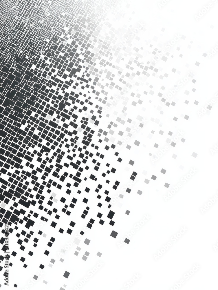 Poster pixel mosaic. pixelated pattern, dispersion grayscale background. business art gradient, square flyi