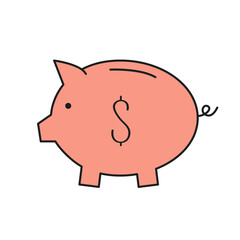 Piggy Bank Dollar sign icon. Money savings concept. Earning money, investment, business advertising. Pig bank. Cute cartoon kawaii animal. Flat design. White background Isolated. Vector illustration