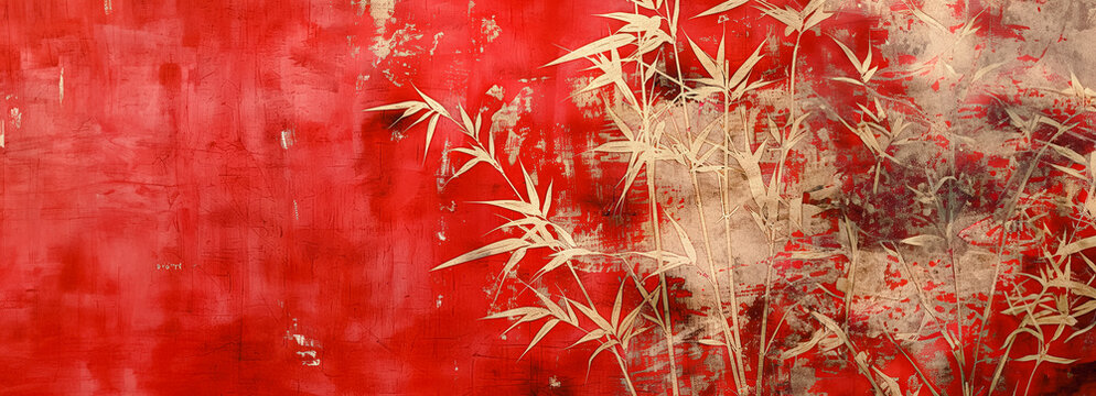 Golden Bamboo Unveiled: Sleek Red Wallpaper in 8K HD Lith Printing