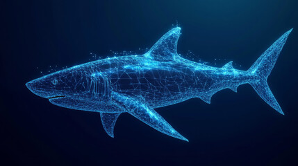 Abstract Great white shark in technological style. High Speed Concept. Polygonal shark swims underwater at high speed. Digital business. Low poly wireframe Vector illustration.