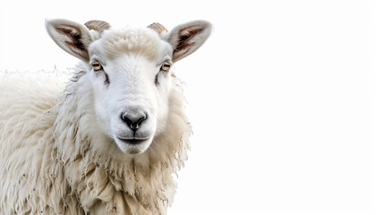 Sheep with copy space isolated on white 