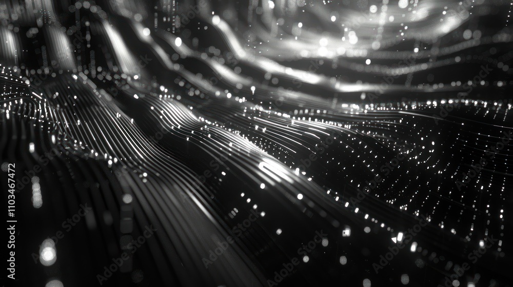 Aufkleber abstract waves of light and shadow create a dynamic, digital landscape.