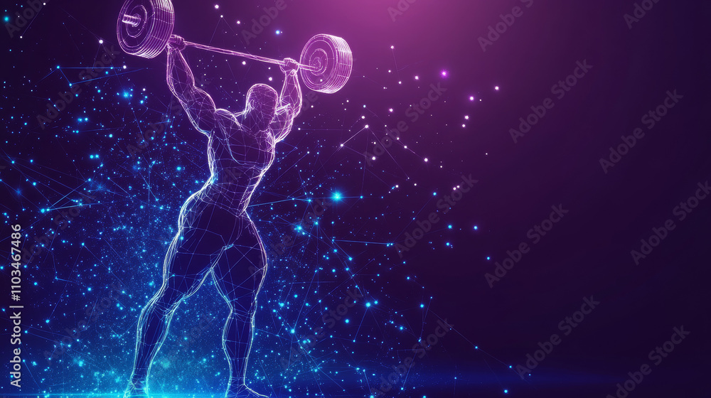Poster weightlifter raises the bar over your head in motion. jolt or jerk weightlifting projectile. element