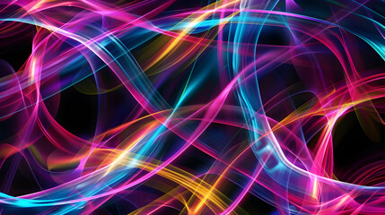 Obraz premium Abstract background with colorful stripes of neon light on a black background. Festive background.