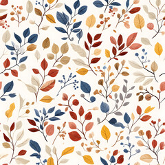 Floral flowers and beautiful colorful leaves wallpaper seamless pattern for interior decoration or background.