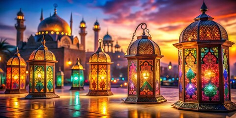 Obraz premium Celebrate Eid with a Beautiful Arabic Lantern and Stunning Islamic Background for a Captivating Documentary Photography Experience