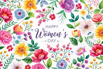 Celebrate International Women’s Day with a Beautiful Holiday Pattern Featuring Floral Elements and Inspirational Quotes on a White Background with Space for Custom Text