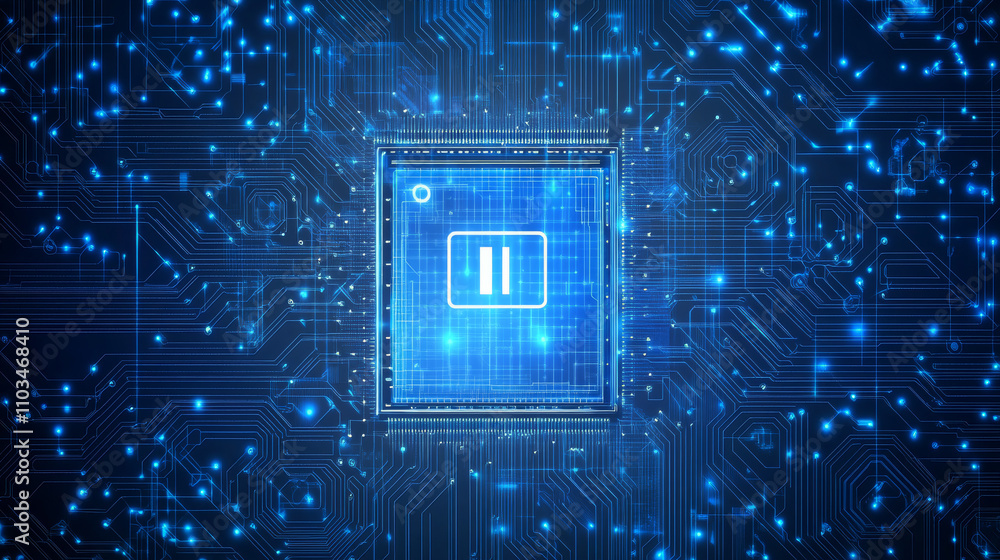 Aufkleber abstract digital ai chip on the empty computer monitor. ai innovation concept. technology blue backg
