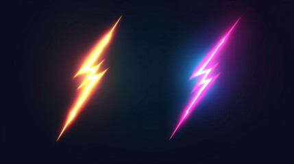 Design neon lightning bolts striking across the black background.