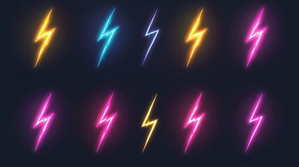 Design neon lightning bolts striking across the black background.