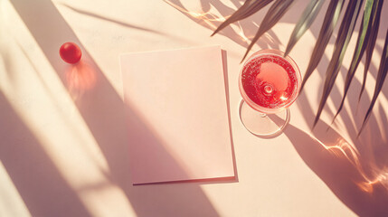 Pastel Pink Drinks Menu Showcasing Cocktails and Champagne on a Light Pink Table