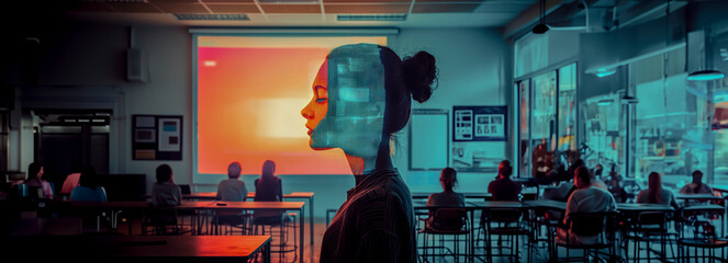 Innovative Fusion: AI Technology Blends Harmoniously with Traditional Education in Captivating Double Exposure