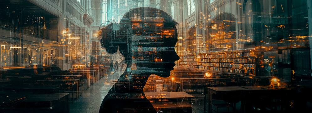 AI-powered Education: A Futuristic Blend of Tech and Tradition Through Stunning Double Exposure