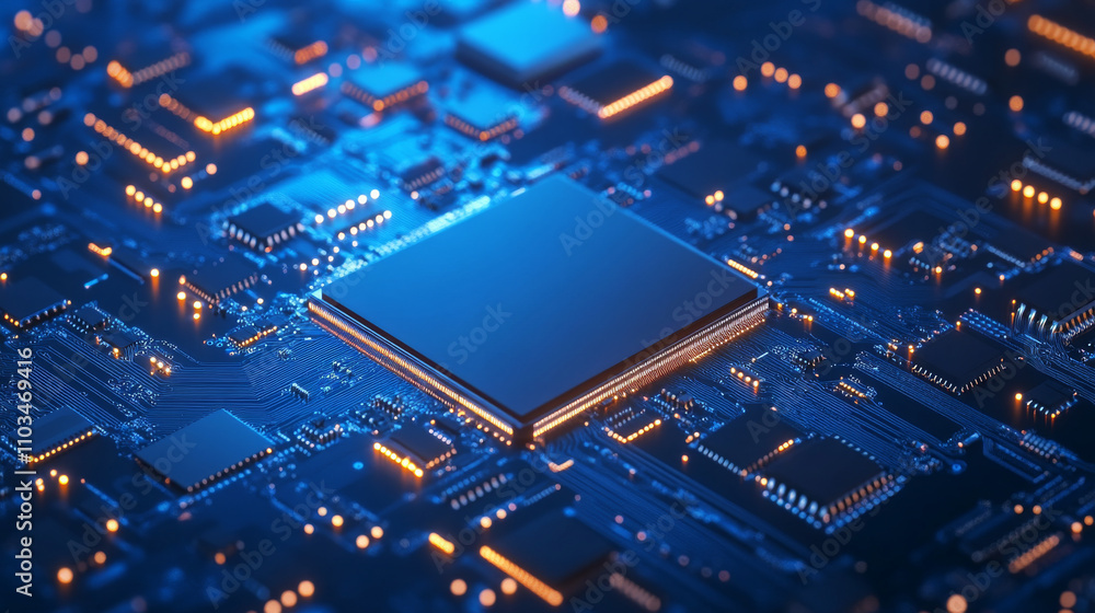 Poster abstract digital circuit board in blue. cyber background. futuristic microchip processor concept. ar