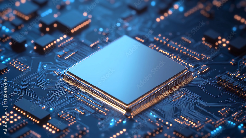 Poster abstract digital circuit board in blue. cyber background. futuristic microchip processor concept. ar