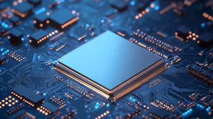 Abstract digital circuit board in blue. Cyber background. Futuristic microchip processor concept. Artificial intelligence web banner. 3D illustration blue technology vector illustration.