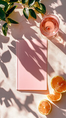 Pastel Pink Drinks Menu Showcasing Cocktails and Champagne on a Light Pink Table