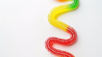 Fototapeta premium Gummy Worms and Candy on White Background - A Sweet and Colorful Confectionery Display. The Delightful Gummy Worms and Assorted Candies on the Plain White Background, with Their Bright Colors and Temp