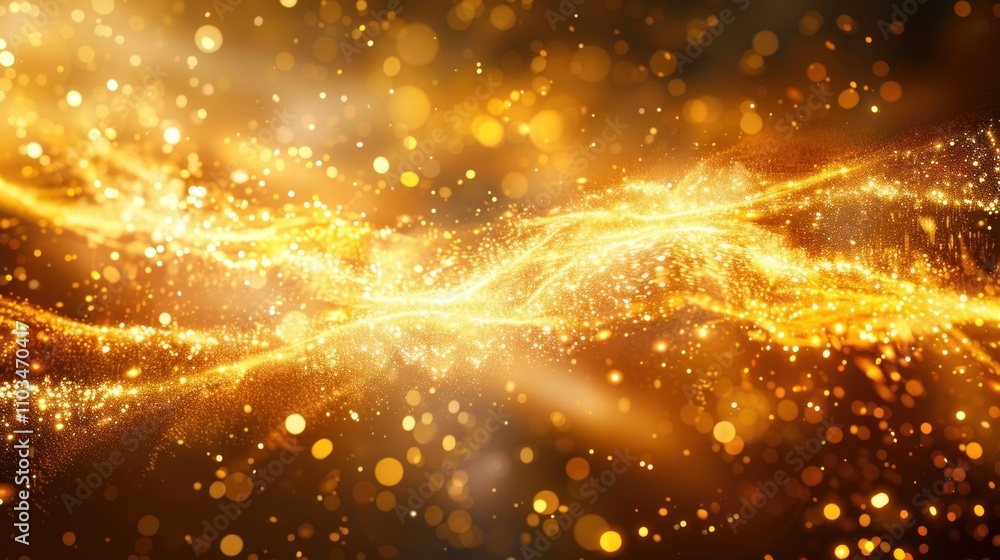 Aufkleber a shimmering golden abstract background with sparkling lights and fluid patterns.