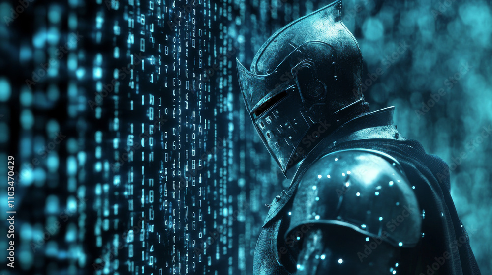 Poster knight shield on a laptop background. abstract low poly wireframe illustration. polygonal isolated p