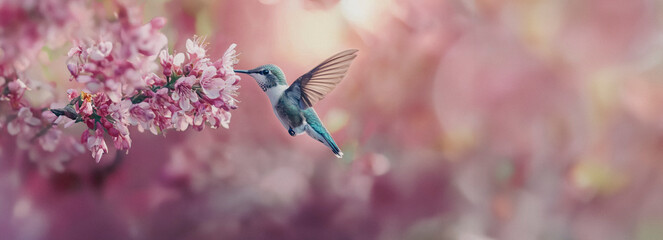 Obraz premium Close-Up Capture: Vibrant Hummingbird Pollinating Flower in Detailed Nature Photography