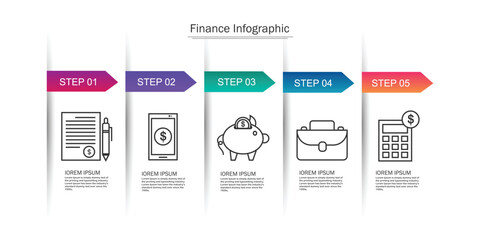 Finance Related Infographic Design Template with Icons and 5 Options or Steps