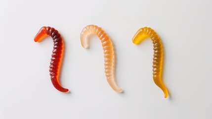 Gummy Worms and Candy on White Background - A Sweet and Colorful Confectionery Display. The Delightful Gummy Worms and Assorted Candies on the Plain White Background, with Their Bright Colors and Temp