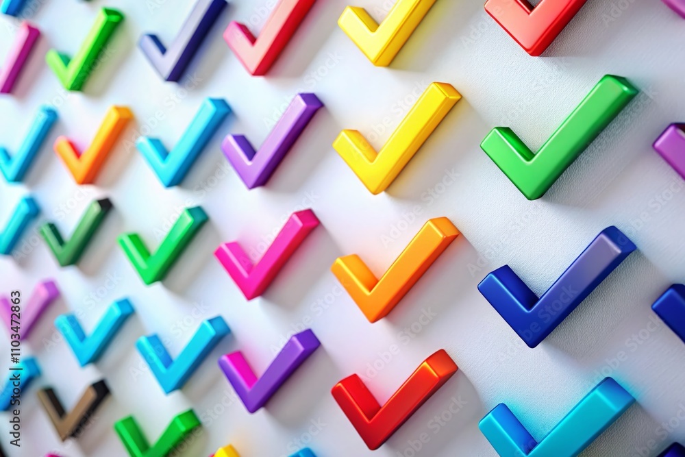 Poster check mark set with vibrant colors and clear background for effective visual communication and prese