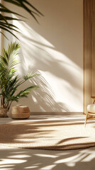 Warm Textured Beige Background Featuring Tropical Plants and Natural Beach-Inspired Vibes