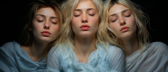 Obraz premium Ethereal Portrait of Three Women with Dreamy Expressions and Soft Light