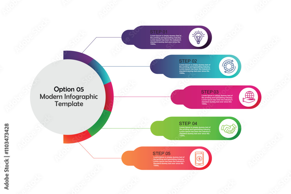 Poster circular layout diagram with 5 list of steps, circular layout diagram infographic element template