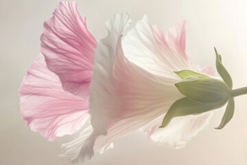 Hollyhock Flower in Pink and White. Beautiful Floral Garden Nature