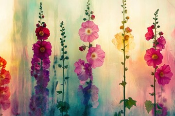 Obraz premium Hollyhocks: Colourful tall plant blooming with flowers during summer season