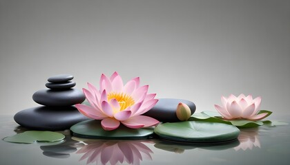 Tranquil spa stones complement lotus blooms