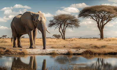 elephant at a watering hole