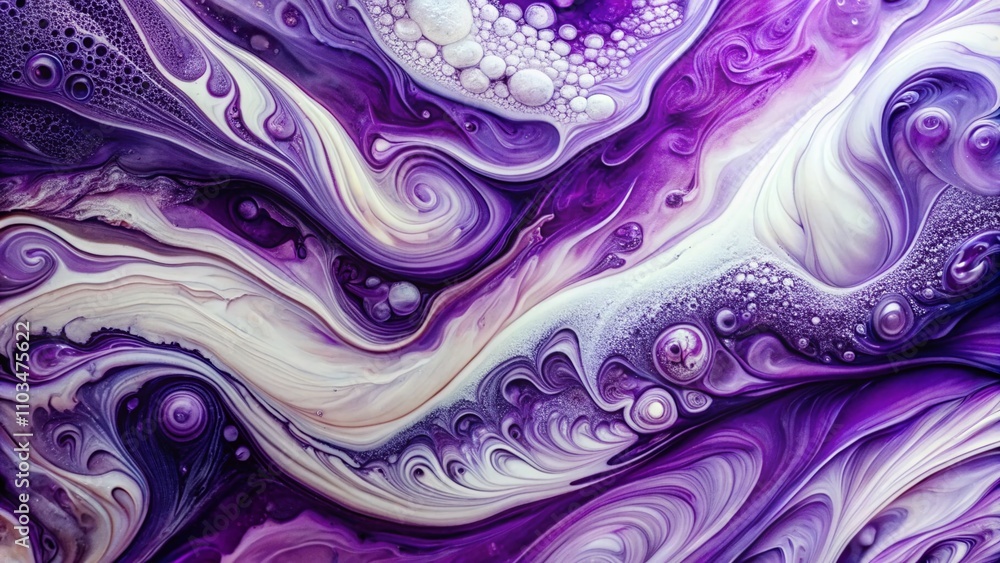 Poster closeup abstract landscape art with swirls of purple and white ink capturing the essence of flowing 