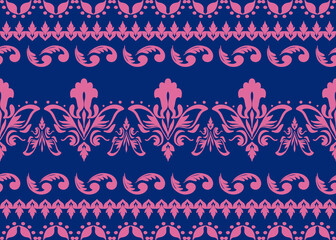 Hand draw floral damask seamless pattern with pink and blue background. design for texture, fabric, clothing, wrapping, decoration