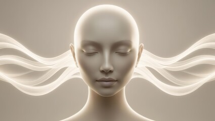 Ethereal head with flowing light patterns creating a serene ambiance.