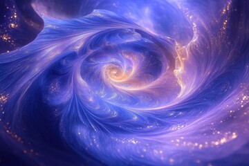 A swirling blue and purple galaxy with a yellow star in the center