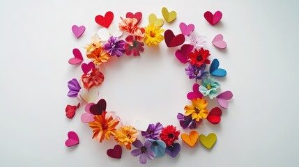 Obraz premium A colorful wreath made of hearts and flowers.