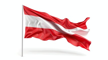 The flag of Austria, red, white, and red horizontal tricolor, waving in the wind.