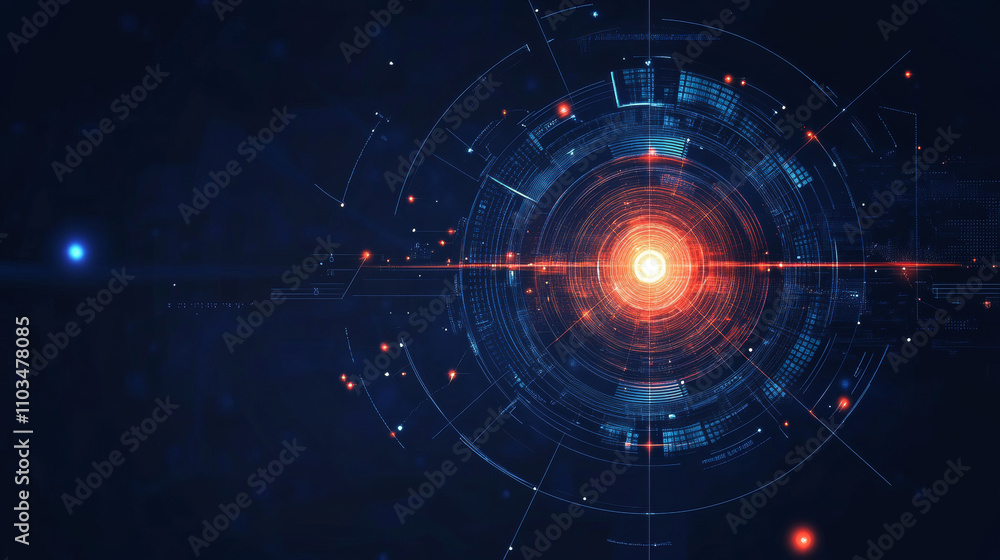 Poster abstract image of a target in the form of a starry sky or space, consisting of points, lines, and sh